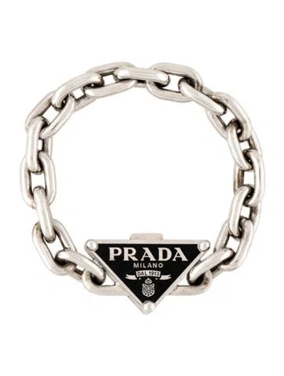 Pre-owned Prada Symbole Link Bracelet, 6" In Black