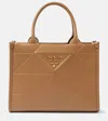 Prada Mini Triangle Logo Leather Tote Bag In Brown