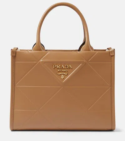 Prada Symbole Mini Leather Tote Bag In Brown