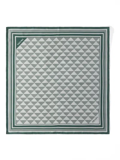 Prada Symbole-pattern Silk Scarf In Green