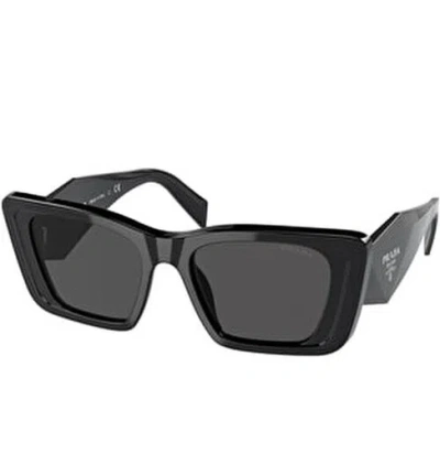 Pre-owned Prada Symbole Pr 08ys 1ab5so Black Silver Grey Lens Women Sunglasses In Grey Shaded