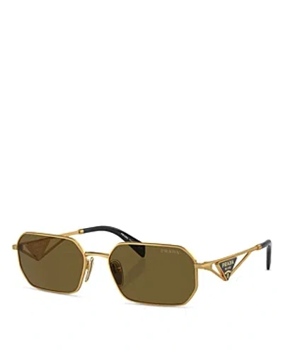 Prada Symbole Rectangular Sunglasses, 58mm In Gold/brown Solid
