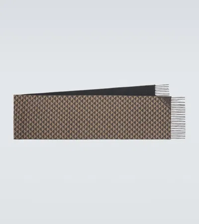 Prada Symbole Reversible Wool And Cashmere Scarf In Brown