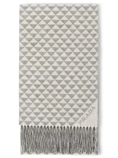 Prada Symbole Wool And Cashmere Scarf In Grey