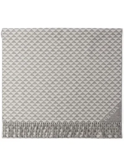 Prada Symbole Wool And Cashmere Scarf In Grey