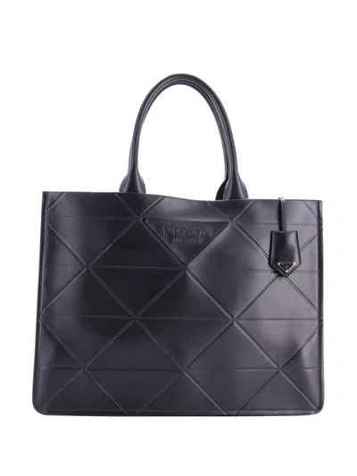Pre-owned Prada Symbole Shopper Embossed Leather Large Tote Bag In Black