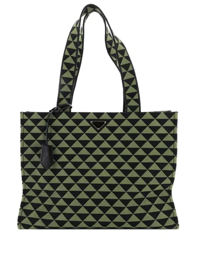 Pre-owned Prada Symbole Shopper Jacquard Horizontal Tote Bag In Black