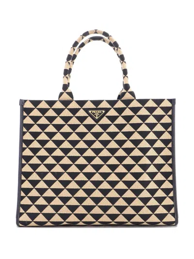Pre-owned Prada Symbole Shopper Jacquard Large Tote Bag