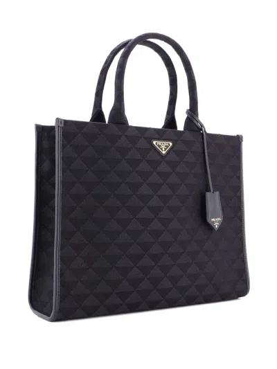 Pre-owned Prada Symbole Shopper Jacquard Large Tote Bag In Black