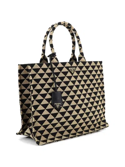 Pre-owned Prada Symbole Shopper Jacquard Large Tote Bag In Black