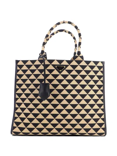 Pre-owned Prada Symbole Shopper Jacquard Large Tote Bag In Black