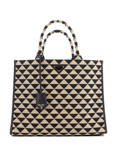 Pre-owned Prada Symbole Shopper Jacquard Large Tote Bag In Black