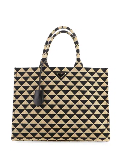 Pre-owned Prada Symbole Shopper Jacquard Large Tote Bag In Black