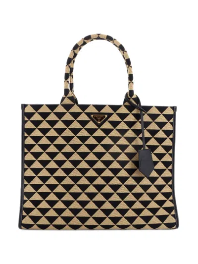 Pre-owned Prada Symbole Shopper Jacquard Large Tote Bag In Black