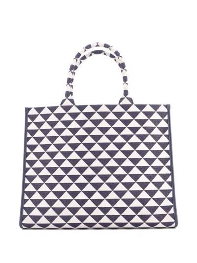 Pre-owned Prada Symbole Shopper Jacquard Large Tote Bag In Blue