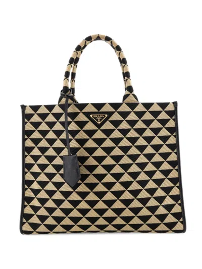 Pre-owned Prada Symbole Shopper Jacquard Large Tote Bag In Neutrals