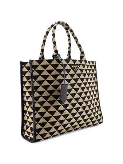 Pre-owned Prada Symbole Shopper Jacquard Large Tote Bag In Neutrals