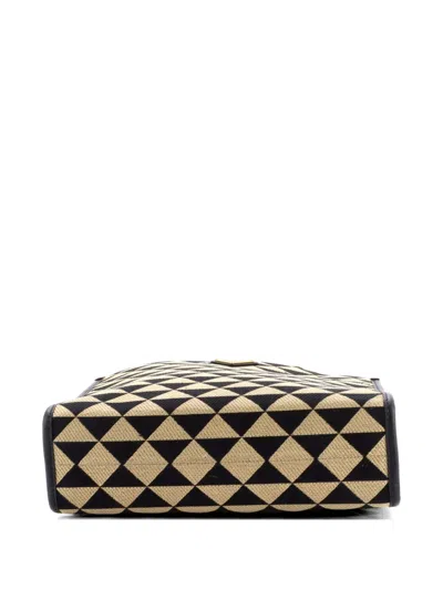 Pre-owned Prada Symbole Shopper Jacquard Small Tote Bag In Black