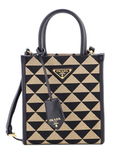 Pre-owned Prada Symbole Shopper Tote Jacquard Mini Crossbody Bag In Black
