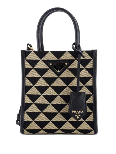 Pre-owned Prada Symbole Shopper Tote Jacquard Mini Crossbody Bag In Black