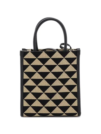 Pre-owned Prada Symbole Shopper Tote Jacquard Mini Crossbody Bag In Black