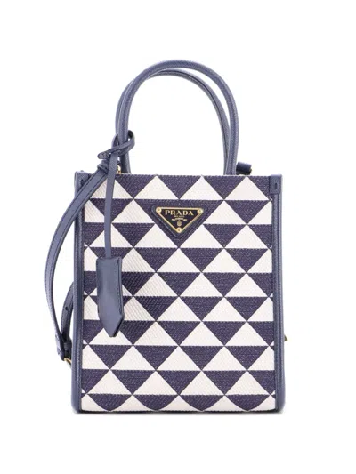 Pre-owned Prada Symbole Shopper Tote Jacquard Mini Crossbody Bag In Blue