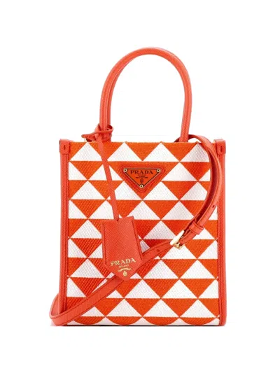 Pre-owned Prada Symbole Shopper Tote Jacquard Mini Crossbody Bag In Orange