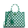 Prada Women Embroidered Fabric Small Symbole Shopping Bag In Green