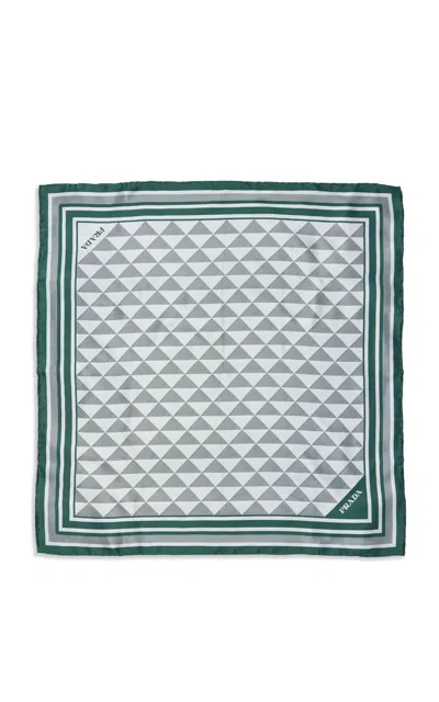 Prada Symbole Silk Scarf In Gray
