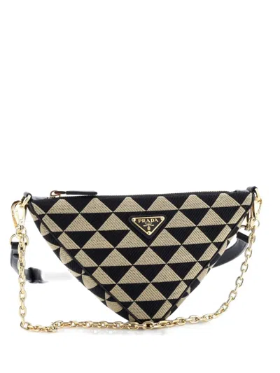 Pre-owned Prada Symbole Triangle Bag Jacquard Mini Shoulder Bag In Brown