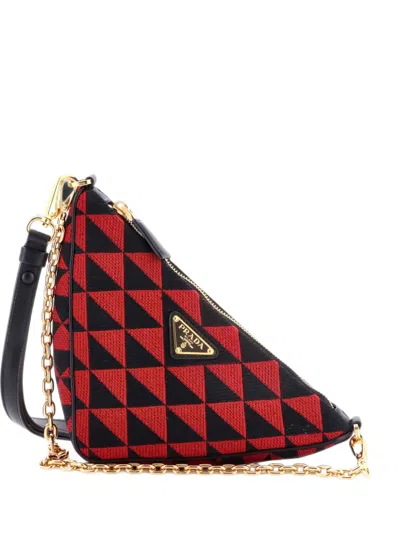 Pre-owned Prada Symbole Triangle Bag Leather And Jacquard Mini Shoulder Bag In Multicolour