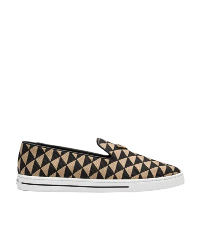 Prada Symbole Triangle-logo Loafers In Black/beige