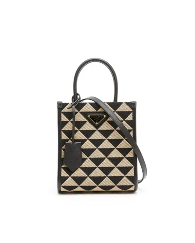 Prada Symbole Triangolo Jacquard Mini Tote Bag In Black