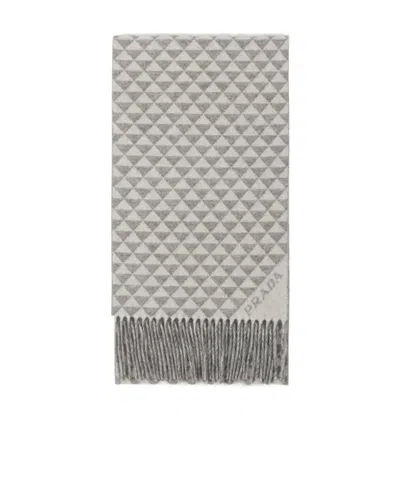 Prada Symbole Wool And Cashmere Scarf In Grey