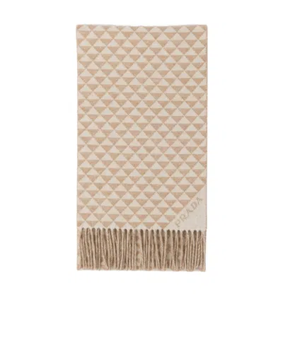 Prada Wool And Cashmere Scarf In Sand/white
