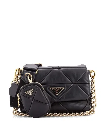 Pre-owned Prada System Flap Quilted Nappa Leather Small Shoulder Bag In Black