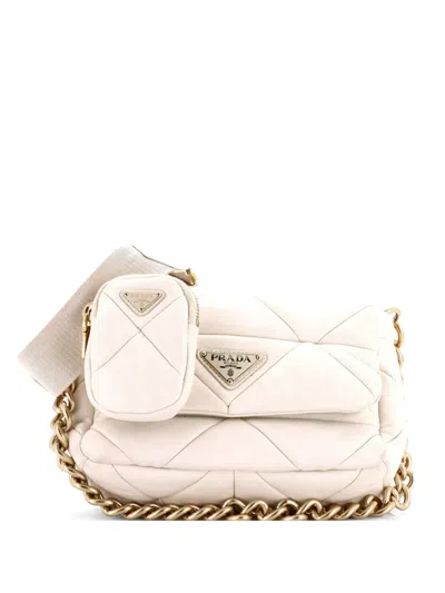 Pre-owned Prada System Flap Quilted Nappa Leather Small Shoulder Bag In White