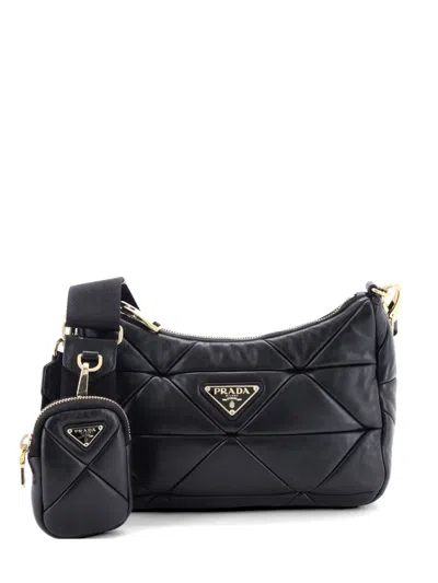 Pre-owned Prada System Re-edition Shoulder Bag Quilted Nappa Leather Small Hobo Bag In Black