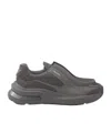 Prada Systeme Brushed Leather Sneakers With Bike Fabric And Suede Elements In Gray