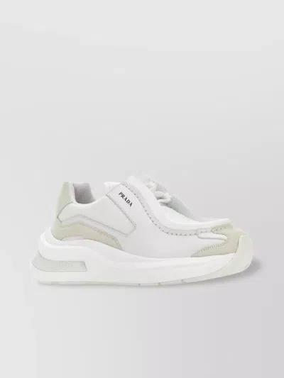 Prada Systeme Low-top Round Toe Sneakers In White