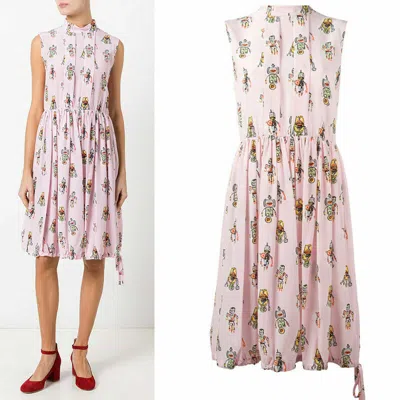 Pre-owned Prada Sz 40 $1890  Pink Robot Print Drawstring Hem Sleeveless Spring Dress