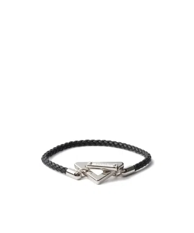 Prada T-bar Leather Bracelet In Black