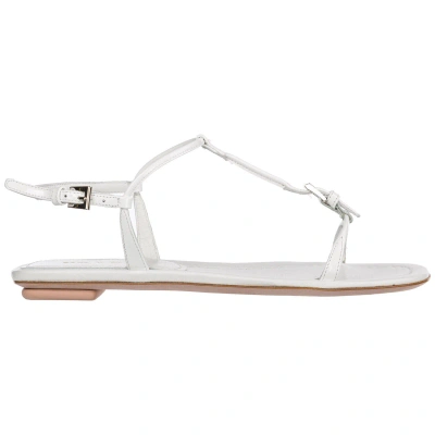 Pre-owned Prada T-bar Sandals Women 1x557b_069_f0009 Leather Shoes Slides In White