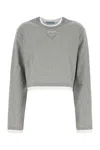 Prada Cotton T-shirt Cropped Length Long Sleeves In Gray
