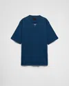 Prada Triangle Logo Cotton T-shirt In Aviator Blue