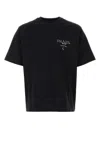 Prada Mens Black Logo-print Dropped-shoulder Cotton-jersey T-shirt In Black