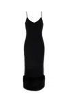 Prada Jersey Dress With Fur Trim And Slit In Black