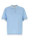 Prada Piquet Polo Shirt With Ribbed Cuffs And Collar In Blue