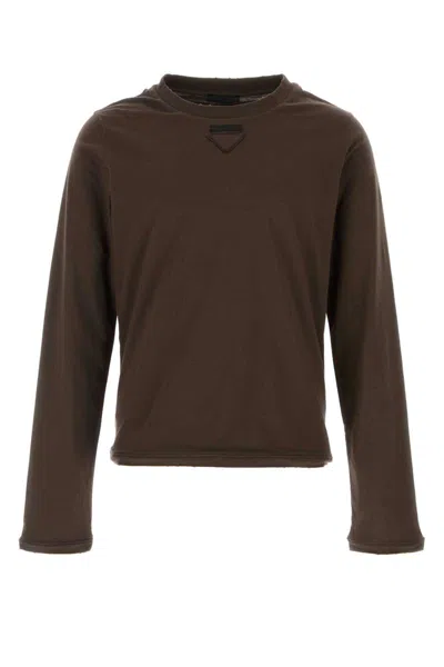 Prada Brown Cotton T-shirt In Green