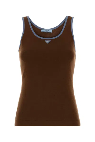 Prada Old Cotton Tank Top In Brown